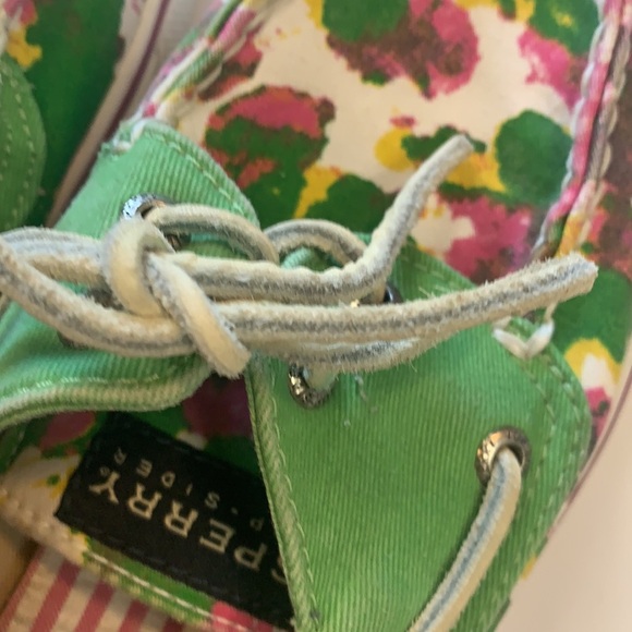 Sperry Top Sider pink green canvas sneakers SZ 7.5 - Picture 5 of 12